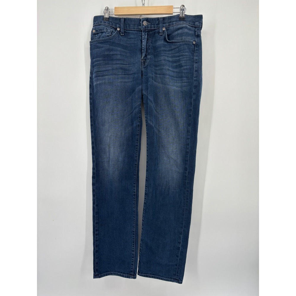 7 For All Mankind Slimmy Luxe Performance Mens Dark Wash Slim Straight Jeans 33 - Picture 2 of 12
